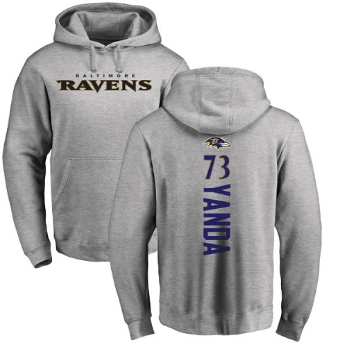 Men Baltimore Ravens Ash Marshal Yanda Backer NFL Football 73 Pullover Hoodie Sweatshirt